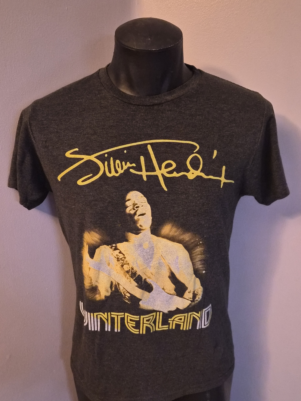 Jimi Hendrix Short Sleeve Graphic Tee in Charcoal with Yellow Print